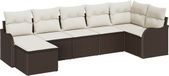 vidaXL Salon de jardin 7 pièces polyrotin marron et blanc