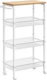 VASAGLE Keukentrolley met 4 niveaus - smalle keukentrolley -nisplank op wielen - staal - handgreep voor kleine ruimtes - 22 x 45,5 x 77 cm - wit en eiken