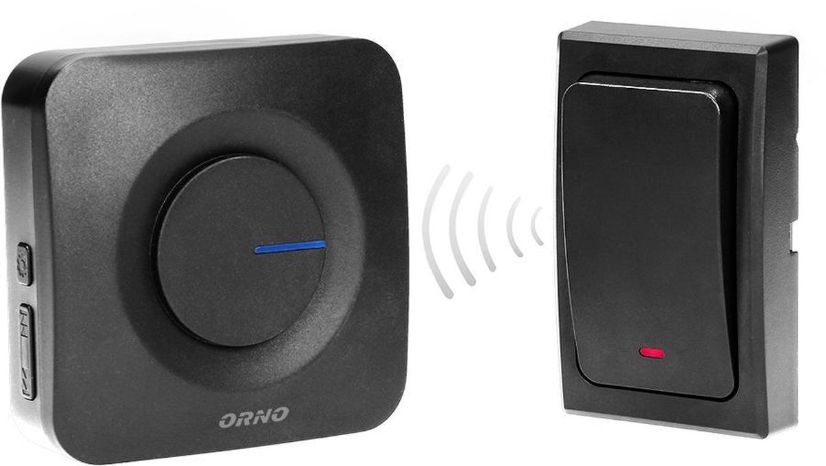 Orno ONDO AC Draadloze deurbel met 1 ontvanger - Geen batterijen nodig - 4 Volume/36 Melodieën - IP44 waterbestendige zender zwart