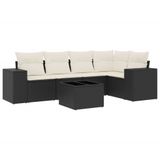 vidaXL 6-delige Loungeset met Kussens, Poly Rattan, Zwart