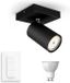 Philips Hue Kosipo Spot (Noir) - Lumière Blanc Chaud - Incl. Hue Dimmer Switch - Spot Mural ou Spot Plafond avec 1 Point Lumineux - GU10 - Hue White