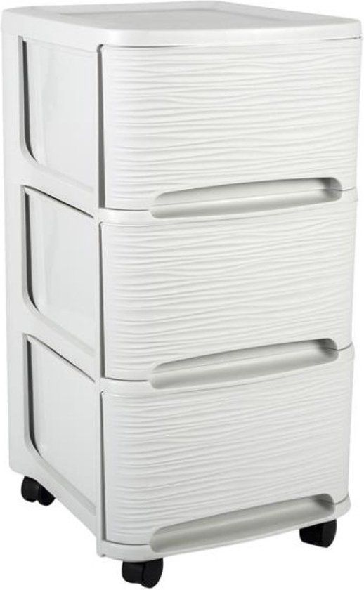 EDA Ladenkast organizer wit 3x lades met wieltjes L32 x B37 x H61 cm - Opruimen/opbergen laatjes