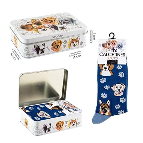 DRW Marineblauwe hondensokken in metalen doos, eenheidsmaat