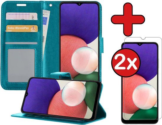 BTH Book Case Hoesje voor Samsung Galaxy A22 5G - Turquoise - met Screenprotector