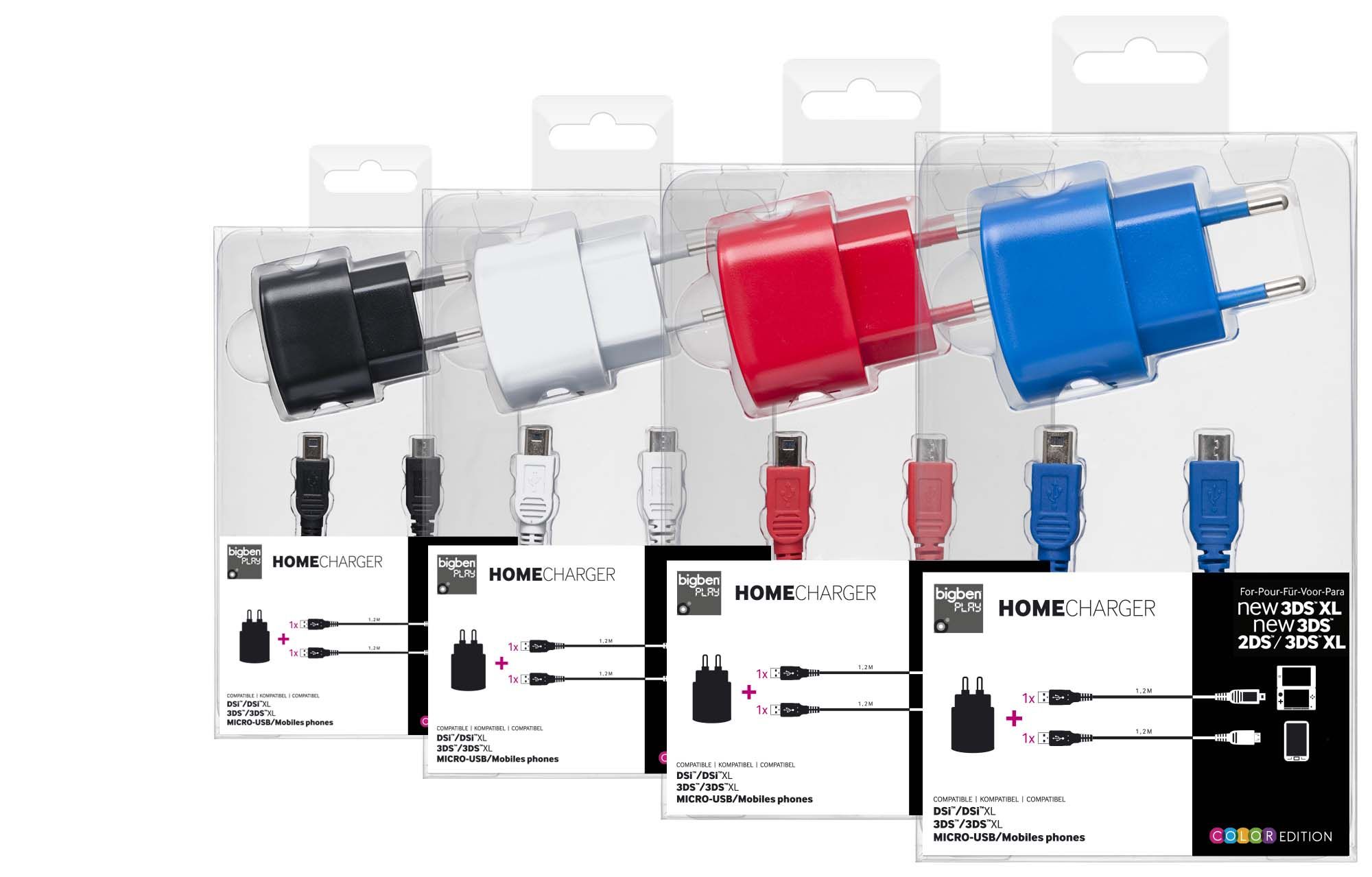 BigBen Nintendo 3DS Oplader - Zwart/Wit/Blauw/Roze