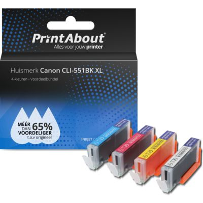 PrintAbout Huismerk Canon CLI-551 C/M/Y/BK XL Inktcartridge 4-kleuren Voordeelbundel Hoge capaciteit