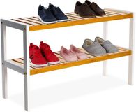 Merkloos Relaxdays Schoenenrek bamboe - 70 cm breed - 2 laags - natuur-wit