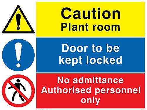 Viking Signs Viking Signs CV5294-A3L-V "Voorzichtigheid Plantenkamer, Deurvergrendeling, Geen toelating Geautoriseerd Personeel Alleen" Bord, Vinyl/Sticker, 400 mm H x 300 mm W