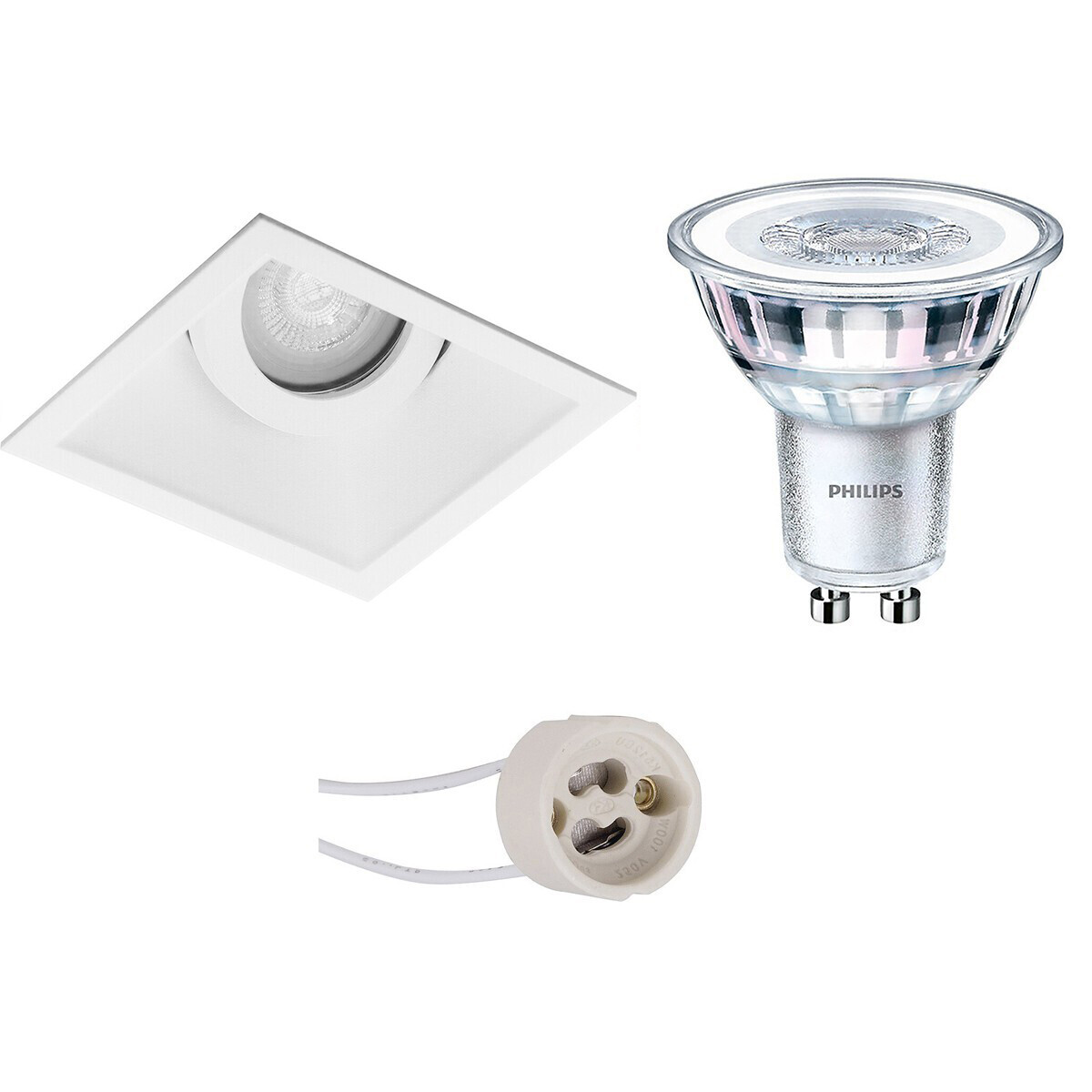 BES LED LED Spot Set - Pragmi Zano Pro - GU10 Fitting - Inbouw Vierkant - Mat Wit - Kantelbaar - 93mm - Philips - CorePro 830 36D - 3.5W - Warm Wit 3000K