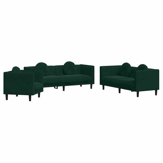 vidaXL 3-delige Loungeset met kussens fluweel donkergroen
