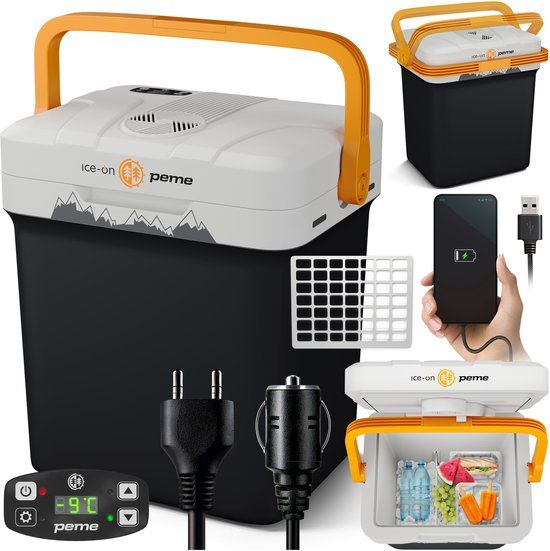 PEME Essential Elektrische Koelbox, 22.9 liter, 12V, 220/230 Volt AC/DC, Thermo-elektrisch - Grijszwart