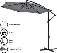 casa.pro Zweefparasol staal Ø 270x245 cm incl. kruisvoet grijs