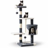 belviona Kattenkrabpaal 112 cm, met huisje, platforms, sisal & speelballen, grijs/wit