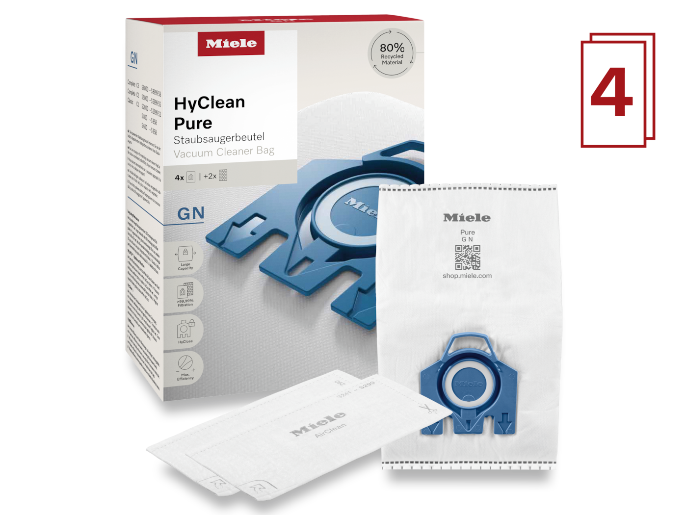 Miele GN HyClean Pure 2.0 Stofzuigerzakken - 4 stuks - 12421130