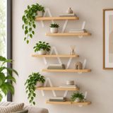 Ostaria Wandrek - 3x - wandplank - hout / metaal - MDF - bruin / wit - woonkamer/keuken