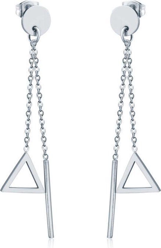 Cilla Jewels Dames oorhangers Edelstaal Staaf Driehoek Zilverkleurig
