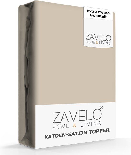 Zavelo Deluxe Katoen-Satijn Topper Hoeslaken Taupe 90x220 cm