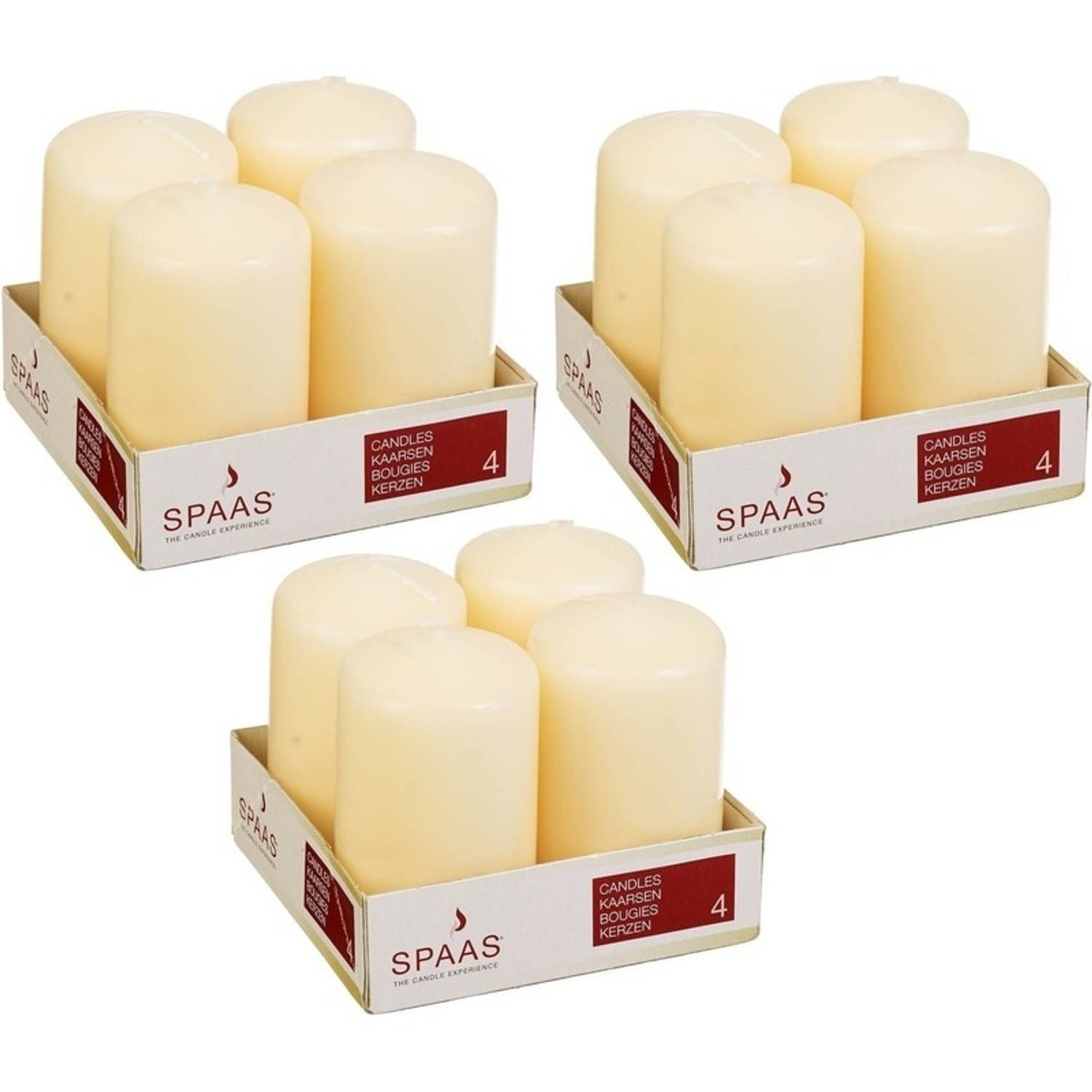 Spaas 12x Ivoor cilinderkaarsen/stompkaarsen 5 x 8 cm - Geurloos - Wit