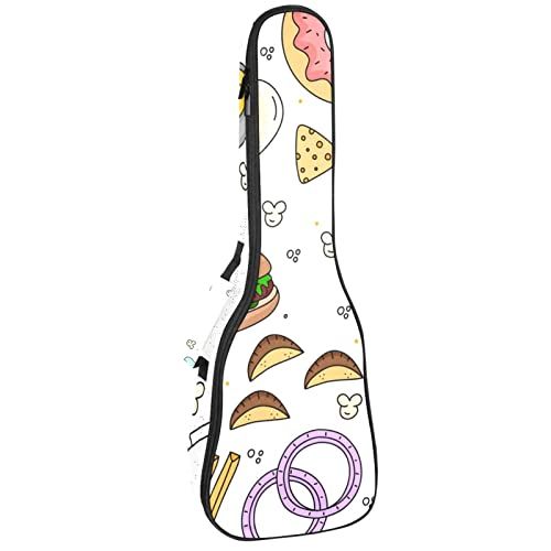 Mersov Concert Ukelele Rugzak, Heavy Duty Ukulele Case Tas met Opslag, Sopraan Concert Tenor Ukelele 10 MM Gewatteerde BagFood Kleurrijk