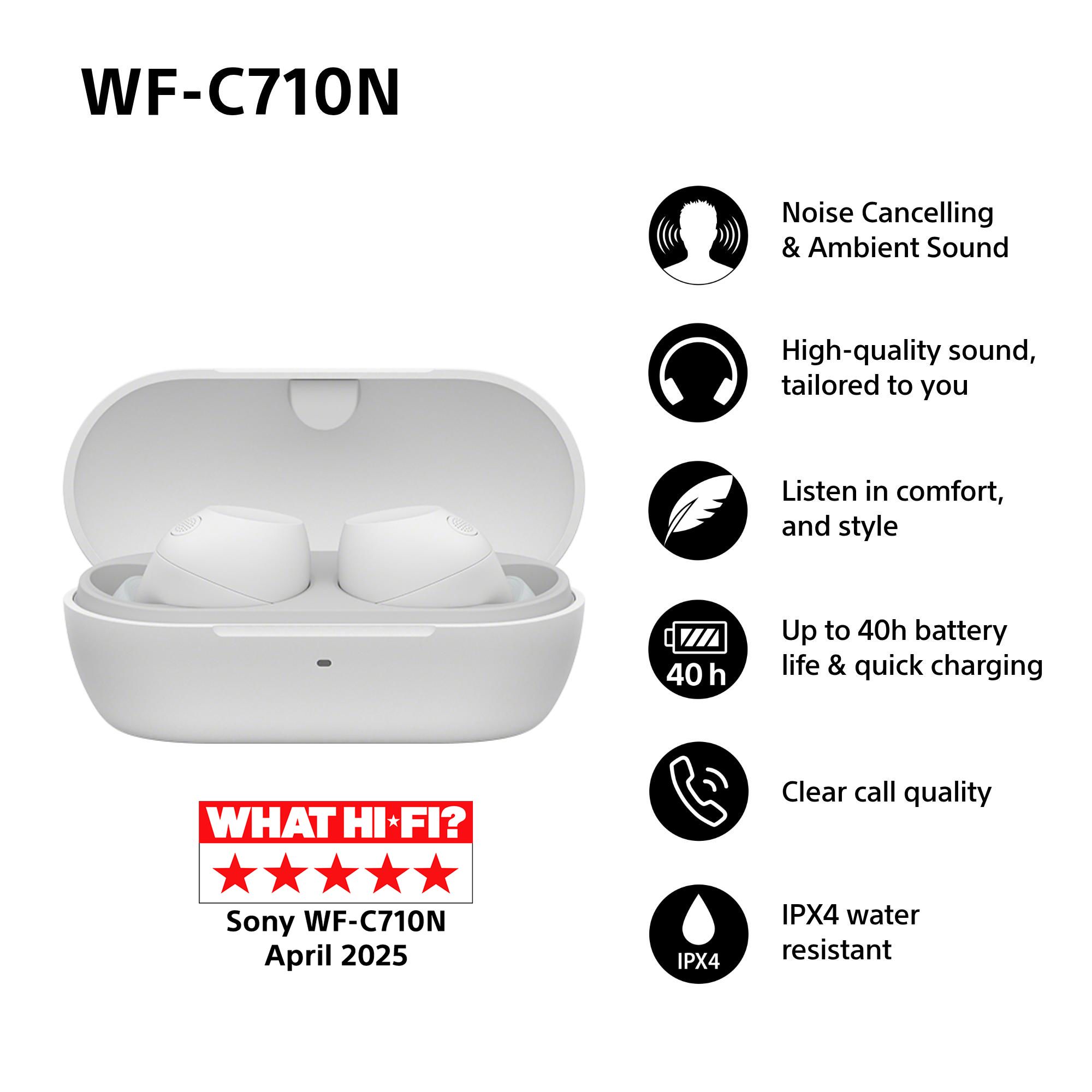 Sony U.K. Sony WF-C710N - Draadloze oordopjes met Noise Cancelling - Wit