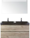 BES LED Maxx XL Badmeubelset 120 cm - Craft Oak - Wastafel Lucca Dubbel 2 Kraangaten met LED Spiegel