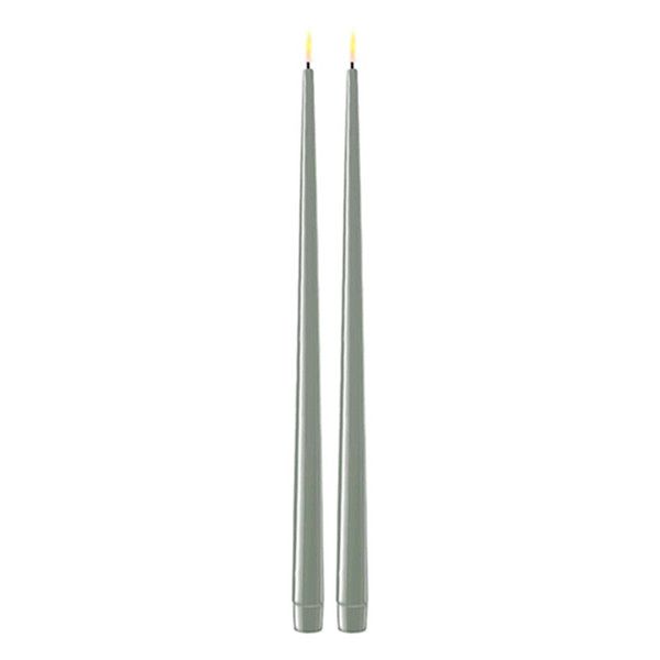 LED Dinner Candle 38 cm - Sage Green - 3D Flame - Shiny - Set of 2 - Deluxe HomeArt