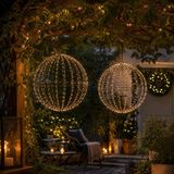 Merkloos Kerstverlichting 2x lichtbol metaal met timer wit licht 40 cm binnen buiten
