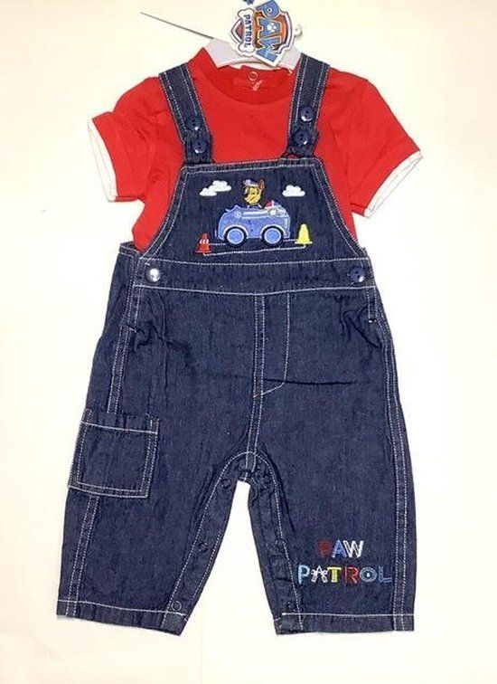 Paw Patrol Tuinpak / Salopette - Geborduurd - Rood - Maat 68/74