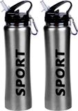 Concorde 2x Sport Bidon drinkfles/waterfles Sport print zilver 600 Ml van Aluminium met karabijnhaak