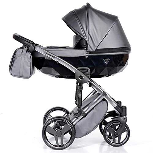 Lux4Kids Junama kinderwagen combinatie kinderwagen premium buggy babyzitje + accessoires Isofix selecteerbaar Fluo Line van Ferriley & Fitz Silver 05 3in1 (inclusief autostoeltje)