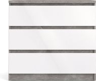 Tvilum Nada kommode laag met 3 lades, betondecor/wit hoogglans.