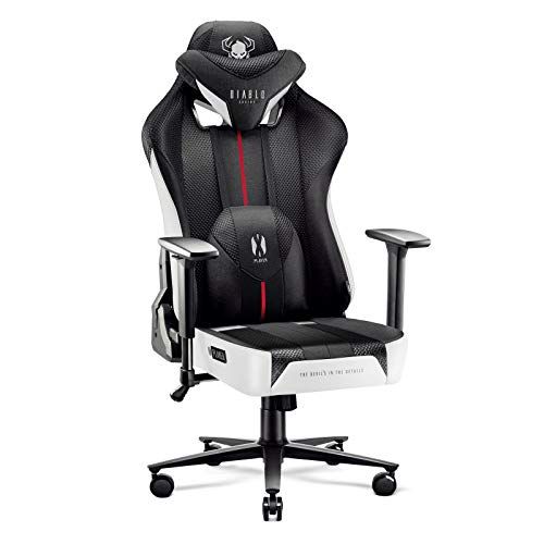 Diablo X-Player 2.0 Gamestoel Gaming Stoel Bureaustoel Stof 3D Armleuningen Ergonomisch Ontwerp Lumbaal/Nekkussen Imitatieleer (Wit-Zwart, King (XL))