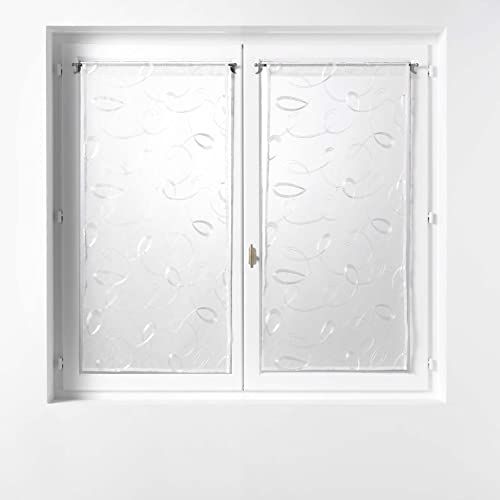 Douceur d'intérieur Vitrage - 2 x 60 x 160 cm - Gezandstraald - Geborduurd - Hoepels - Wit - 1 paar