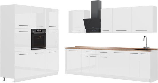 Vicco Complete keukeneenheid Fame-Line, Wit Hoogglans/Wit, 460 cm, WB Eik