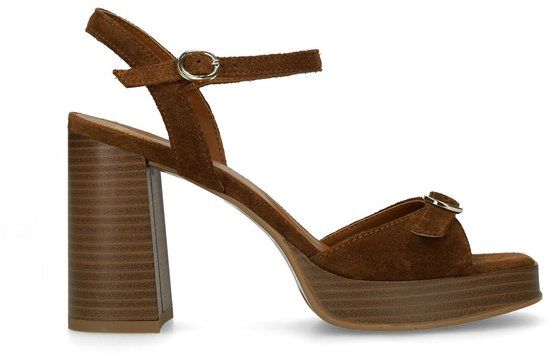 Manfield - Dames - Bruine suède sandalen met hak - Maat 36