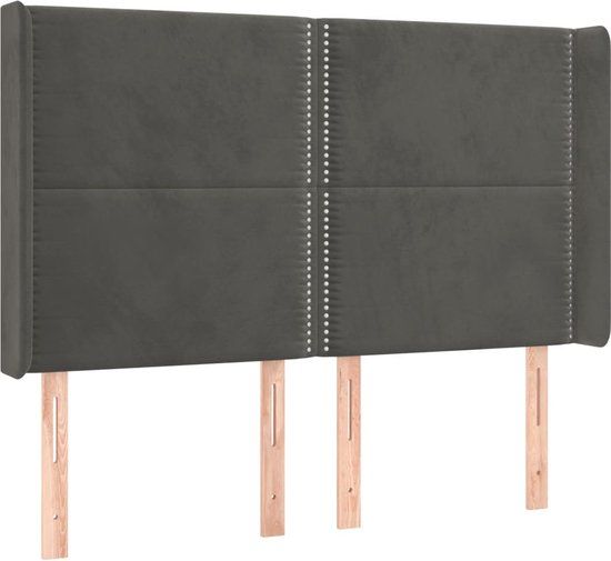 VidaXL Hoofdbord met randen 147x16x118/128 cm fluweel donkergrijs