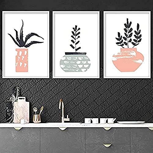 Artze Wall Art Abstract Cactus Art Prints - 3-Piece Set - 30x40cm - Pink/Green