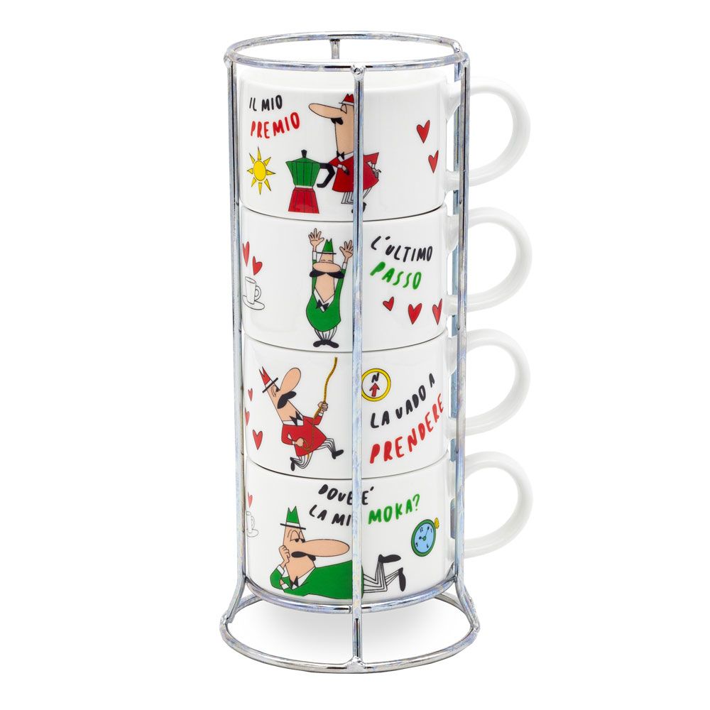 Bialetti L'Omino Italiano Cappuccino Kopjes - Set van 4 - Meerkleurig