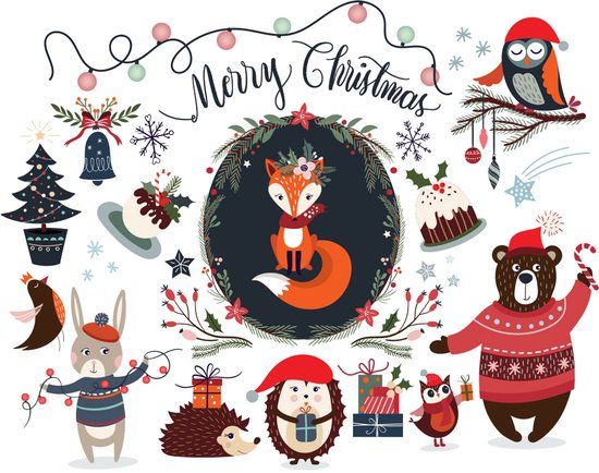 Ambiance Sticker Vrolijk Kerstmis Bosdieren Kerststickers