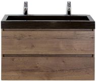 BES LED Maxx XL Badmeubelset 100 cm - Tabacco - Wastafel Lucca 2 Kraangaten