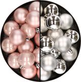 Decoris Kaemingk B.V. 32x Kunststof Kerstballen Mix Lichtroze/Zilver 4 cm