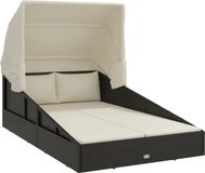 vidaXL Ligbed met inklapbaar dak 200x114x128 cm poly rattan noir