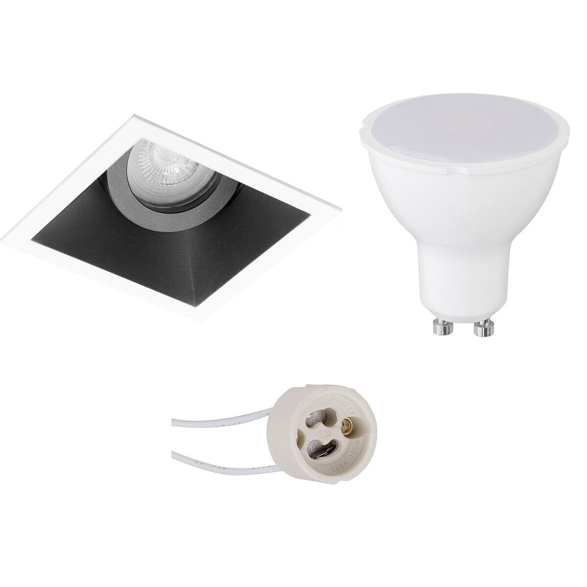 BES LED LED Spot Set - Pragmi Zano Pro - GU10 Fitting - Dimbaar - Inbouw Vierkant - Mat Zwart/Wit - 6W - Warm Wit 3000K - Kantelbaar - 93mm