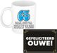 Bellatio Decorations Verjaardag cadeau koffiemok - thema 65 jaar - man - Happy Birthday - met gefeliciteerd ouwe wenskaart - A5 - leeftijd humor