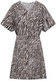 Freequent jurk FQmele 208113 maat XL bruin zebraprint ballonmouw V-hals katoen/polyamide/viscose met ceintuur