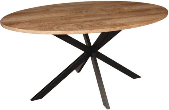 Lizzely Garden & Living Eettafel Ovaal 160cm Rato Lichtbruin - Industriële Eetkamertafel met MDF Tafelblad