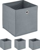 Merkloos Relaxdays Opbergmand - Set van 4 - Opvouwbaar - 30 x 30 x 30 cm - Grijs