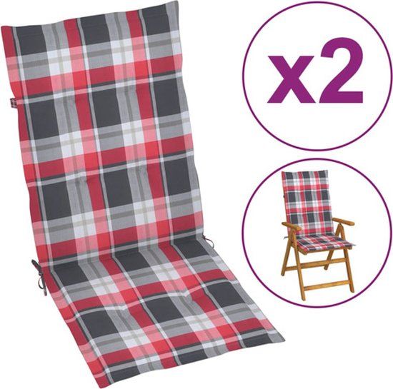 vidaXL Tuinstoelkussens 2 stuks 120x50x3 cm stof ruitpatroon rood