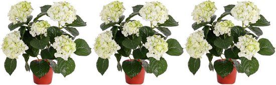 3x Kunstplant hortensia wit/groen 36 cm - TopArt