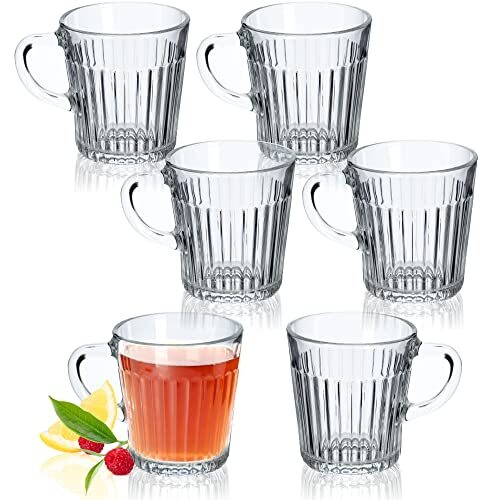 KADAX Theeglazen, set van 6 glazen met handvat, vaatwasmachinebestendig, drinkglazen voor koffie, thee, water, sap, drank, tuin, sapglazen, waterglazen, glazen, glazen kopjes (Birgit, 250 ml)